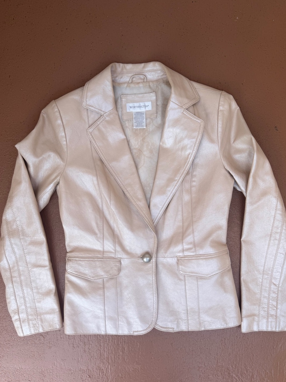 Worthington Women's Cream Genuine Leather Blazer Jacket